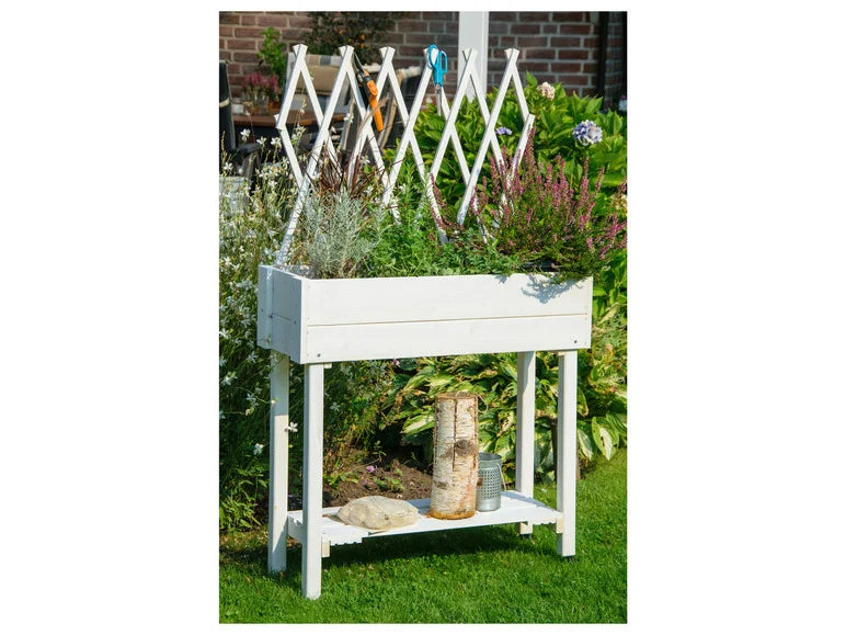 dobar Jardinière surélevée à roulettes avec treillis. L 79 x l 28.5 x H130 cm