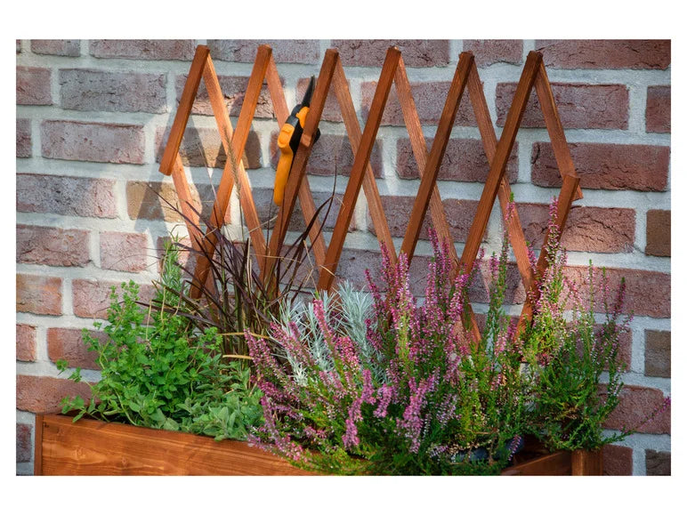 dobar Jardinière surélevée à roulettes avec treillis. L 79 x l 28.5 x H130 cm