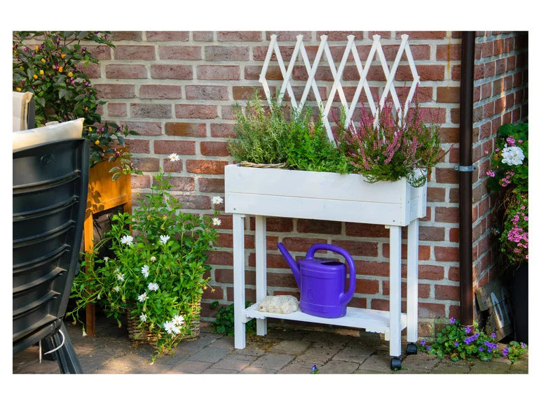 dobar Jardinière surélevée à roulettes avec treillis. L 79 x l 28.5 x H130 cm