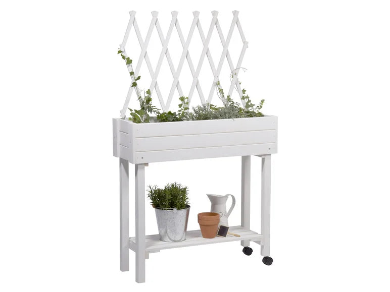 dobar Jardinière surélevée à roulettes avec treillis. L 79 x l 28.5 x H130 cm