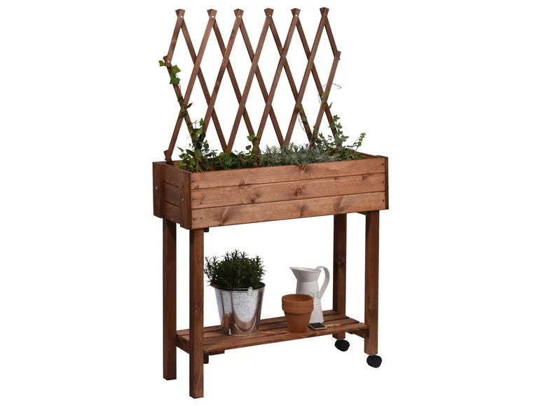 dobar Jardinière surélevée à roulettes avec treillis. L 79 x l 28.5 x H130 cm
