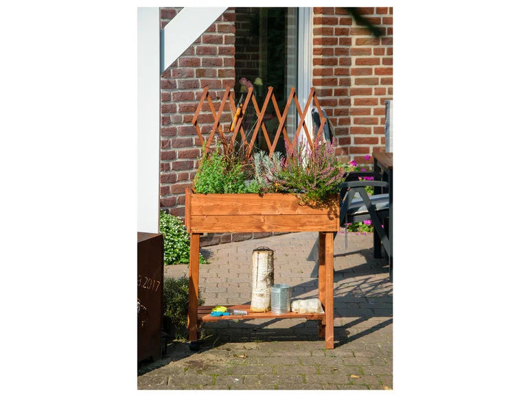 dobar Jardinière surélevée à roulettes avec treillis. L 79 x l 28.5 x H130 cm