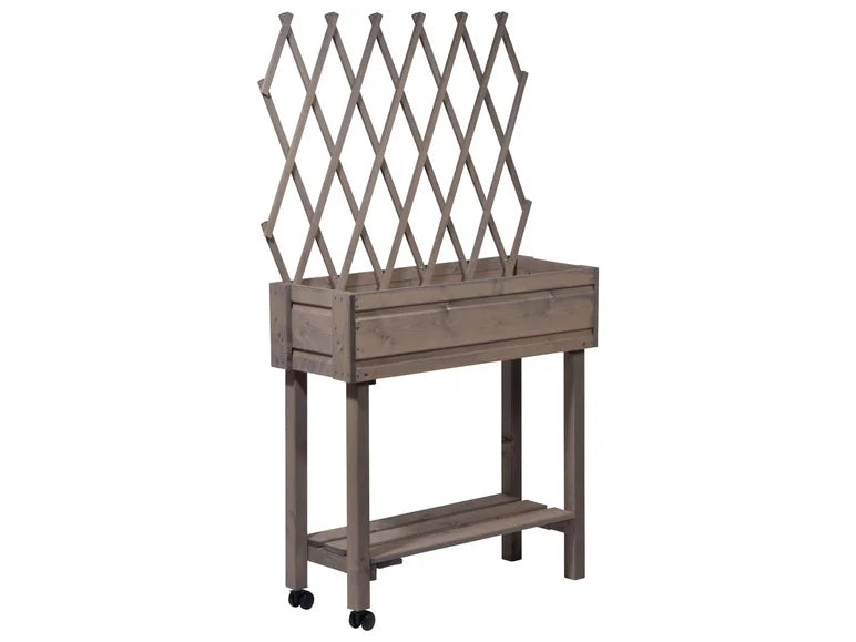 dobar Jardinière surélevée à roulettes avec treillis. L 79 x l 28.5 x H130 cm