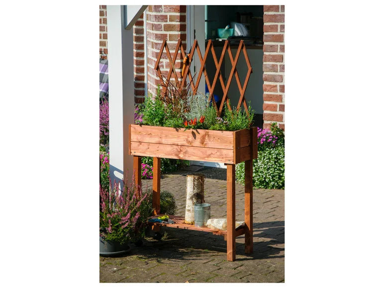 dobar Jardinière surélevée à roulettes avec treillis. L 79 x l 28.5 x H130 cm