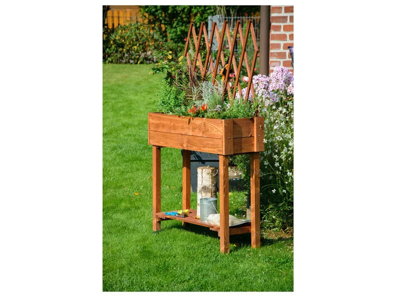 dobar Jardinière surélevée à roulettes avec treillis. L 79 x l 28.5 x H130 cm