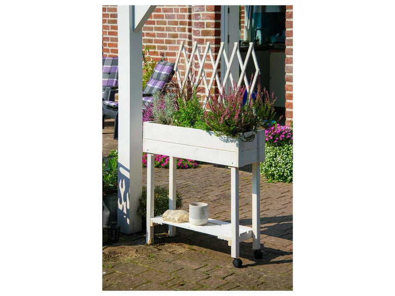 dobar Jardinière surélevée à roulettes avec treillis. L 79 x l 28.5 x H130 cm