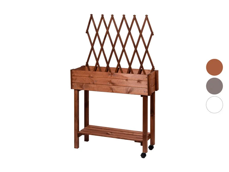 dobar Jardinière surélevée à roulettes avec treillis. L 79 x l 28.5 x H130 cm