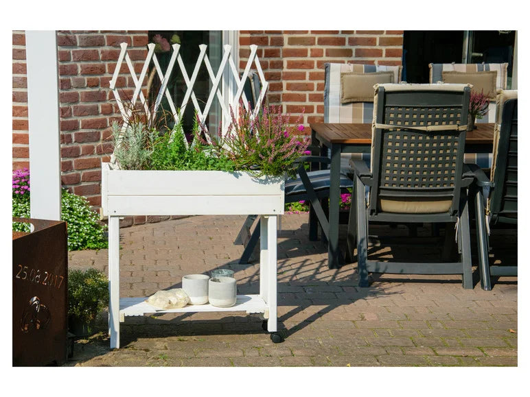 dobar Jardinière surélevée à roulettes avec treillis. L 79 x l 28.5 x H130 cm