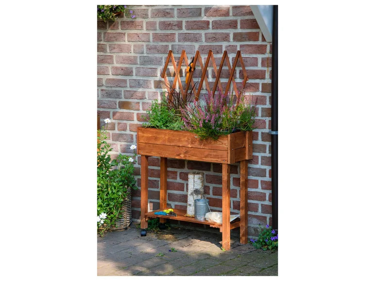 dobar Jardinière surélevée à roulettes avec treillis. L 79 x l 28.5 x H130 cm