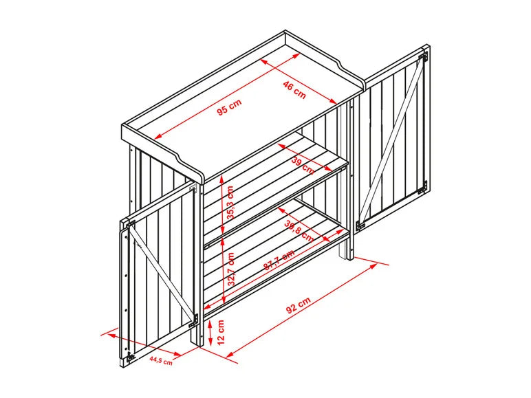 Table de jardin avec meuble bas. 98 x 48 x 95 cm
