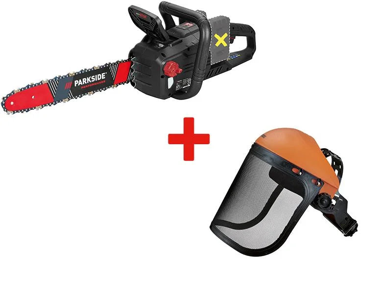 Cordless Chainsaw. 40V + Face Shield