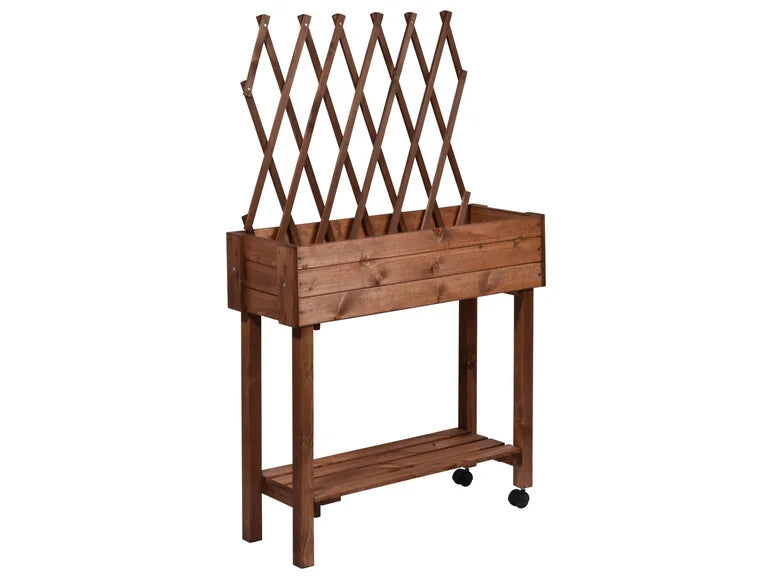 dobar Jardinière surélevée à roulettes avec treillis. L 79 x l 28.5 x H130 cm