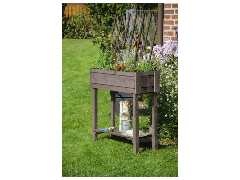 dobar Jardinière surélevée à roulettes avec treillis. L 79 x l 28.5 x H130 cm
